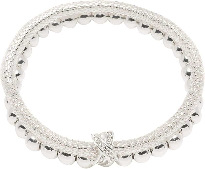 Women's Silver Tone Crystal Pave 2 Row Stretch Bracelet