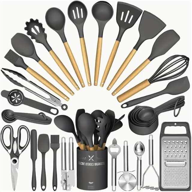 34-Piece Silicone Kitchen Utensil Set with Holder