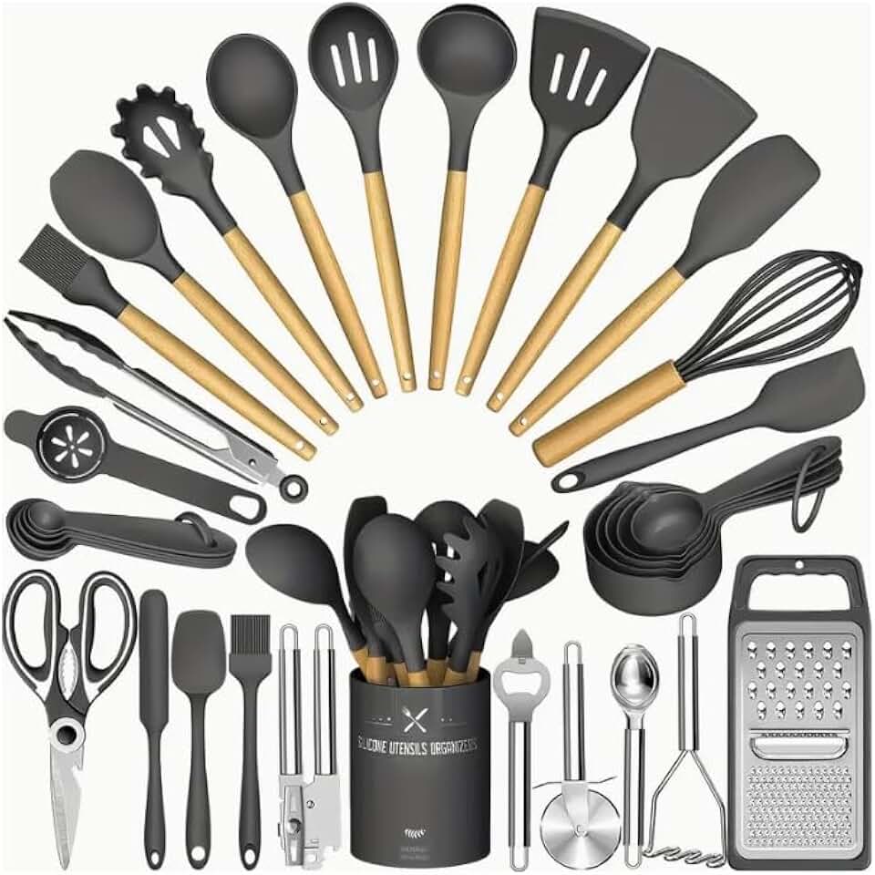 34-Piece Silicone Kitchen Utensil Set with Holder