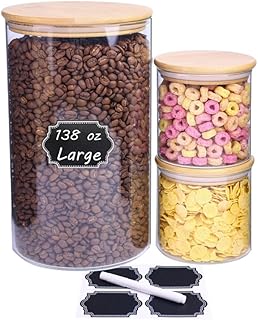 Set of 3 Clear Glass Food Storage Containers with Bamboo Lids