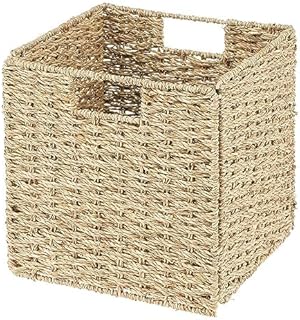 Seagrass Woven Cube Basket Organizer with Handles, 4 Pack