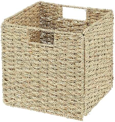 Seagrass Woven Cube Basket Organizer with Handles, 4 Pack