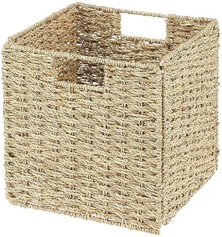Seagrass Woven Cube Basket Organizer with Handles, 4 Pack