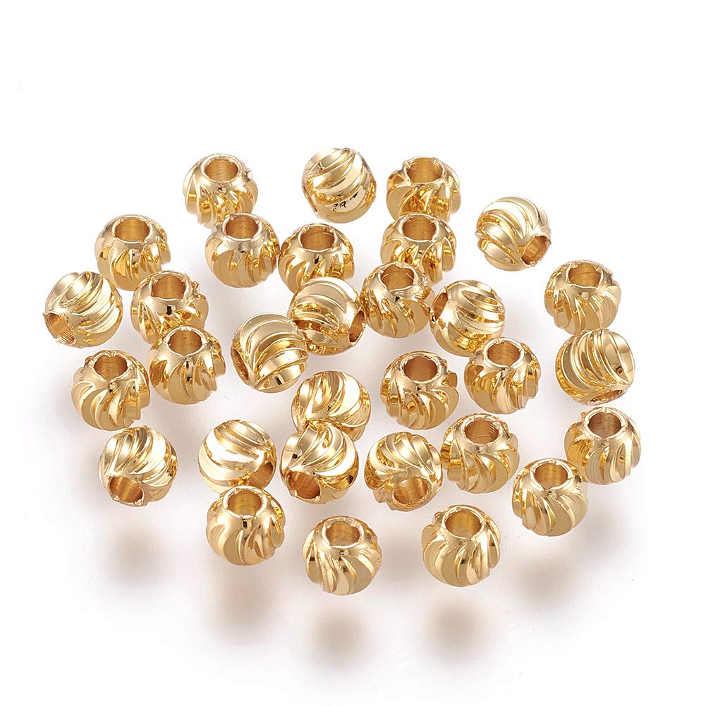 18K Gold Corrugated Round Beads for Jewelry Making