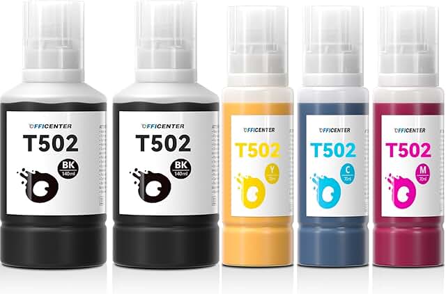 Ink refill bottles for eco tank printers (black, cyan, magenta, yellow)