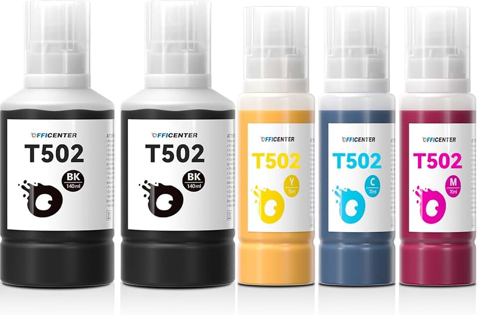 Ink refill bottles for eco tank printers (black, cyan, magenta, yellow)