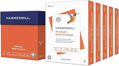 Premium 24 lb Multipurpose Printer Paper, 8.5 x 11, 5 Reams