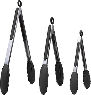 Set of 3 heat-resistant silicone kitchen tongs in various sizes