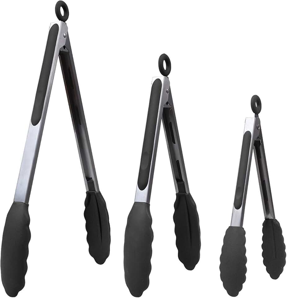 Set of 3 heat-resistant silicone kitchen tongs in various sizes