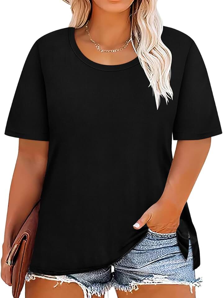 Plus Size Short Sleeve Crewneck T-Shirts for Women