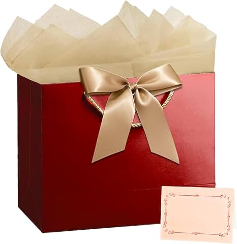 Large Red Gift Bag with Handles and Tissue Paper