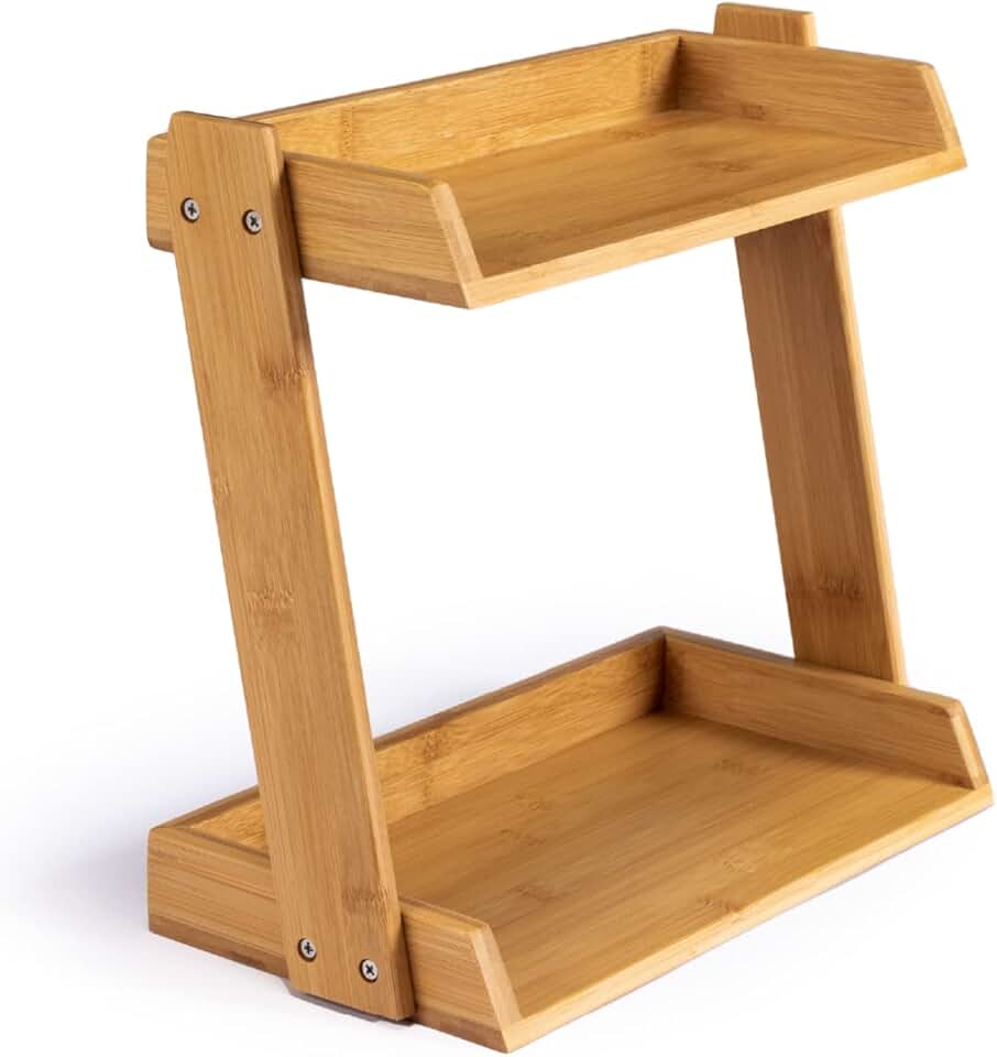 Small bamboo 2-layer organizer for cosmetics and accessories