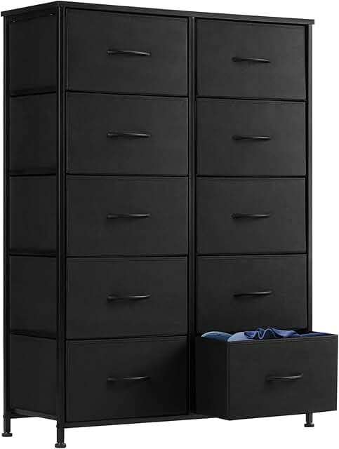 Dresser with 10 Storage Drawers and Wooden Top