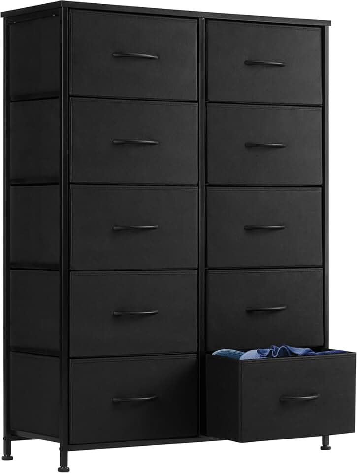 Dresser with 10 Storage Drawers and Wooden Top
