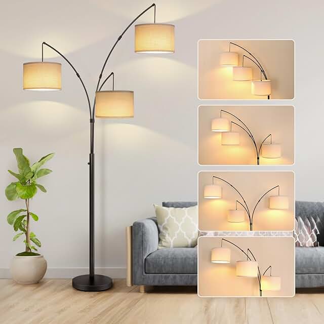 Modern Black 3-Light Arc Floor Lamp for Living Room