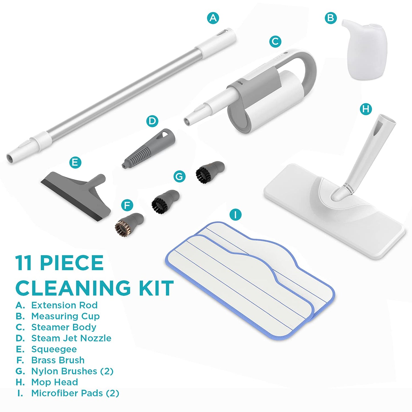 2-in-1 Steam Mop  Cleaning Kit  10-Piece Indoor/Outdoor Cleaner w/ Detachable Handheld Pump Steamer, Extension Rod for Floors  Windows, Microfiber Pads  Brushes  Fast 25-Second Heat Time
