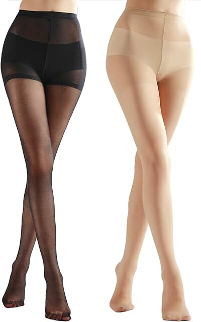 Two Pairs of Women's Sheer Tights with Reinforced Toes