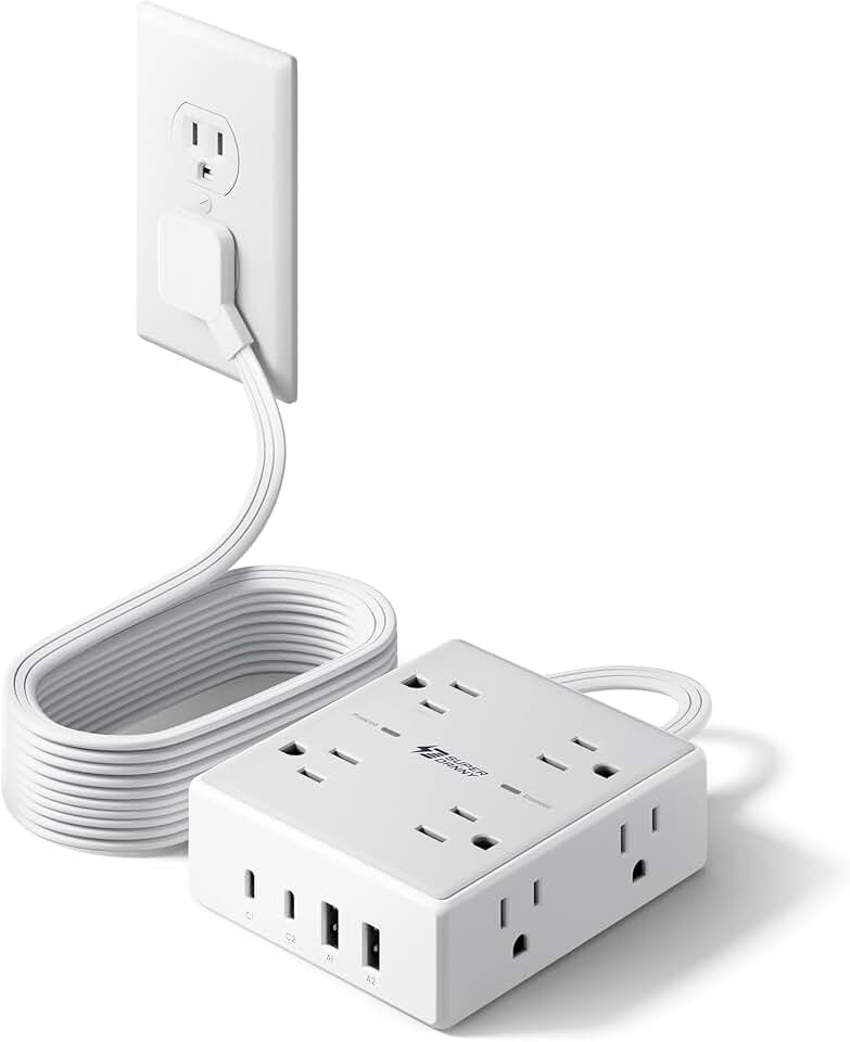 10Ft Extension Cord with Multiple Outlets and USB Ports