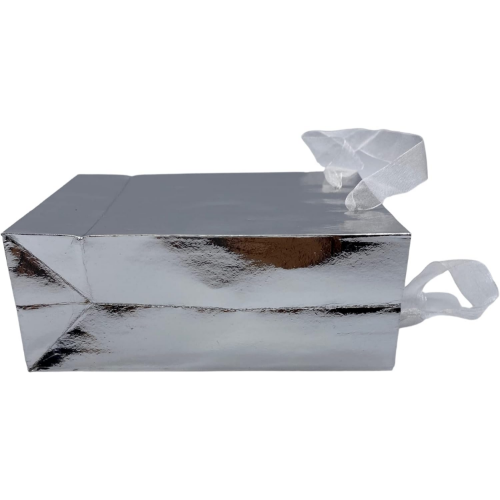 MODAIO-Gift Bags Small Size – Reusable Gift Bags With Handles Stunning Colors - Perfect As Goodie Bags, Birthday Gift Bags, Party Favor Bags– 4"W x 3"D x 6"H Size-1/count (Silver)