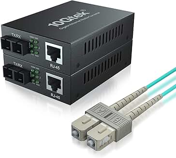 5-Meter OM3 SC to SC Fiber Optic Cable and 2 Media Converters
