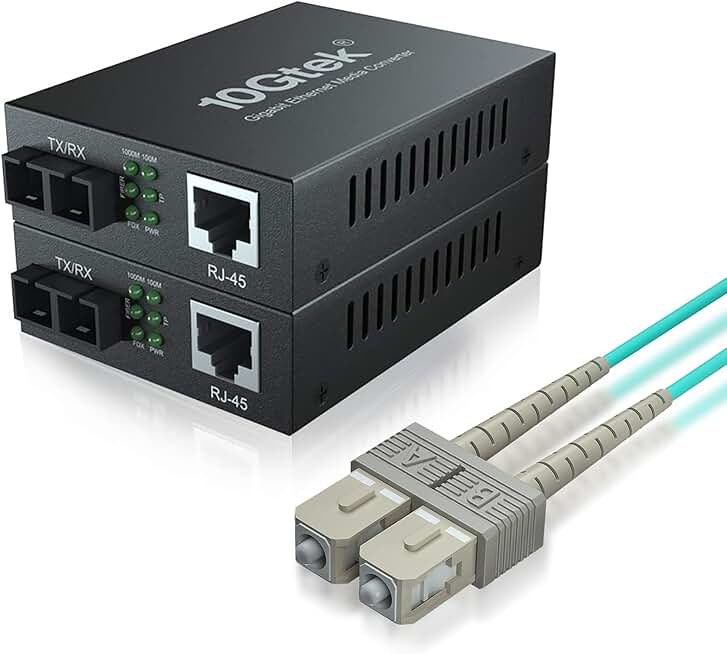 5-Meter OM3 SC to SC Fiber Optic Cable and 2 Media Converters