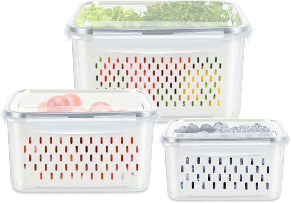 Set of three fridge fruit and vegetable storage containers