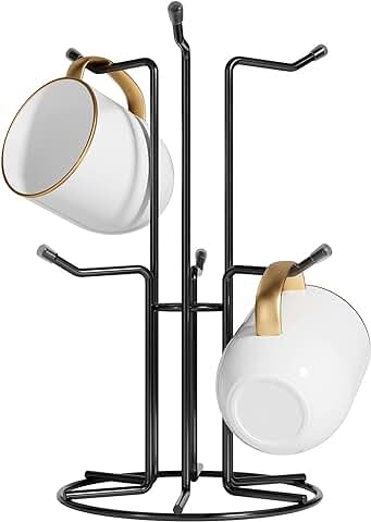 Black Mug Tree with 6 Hooks for Large Cups