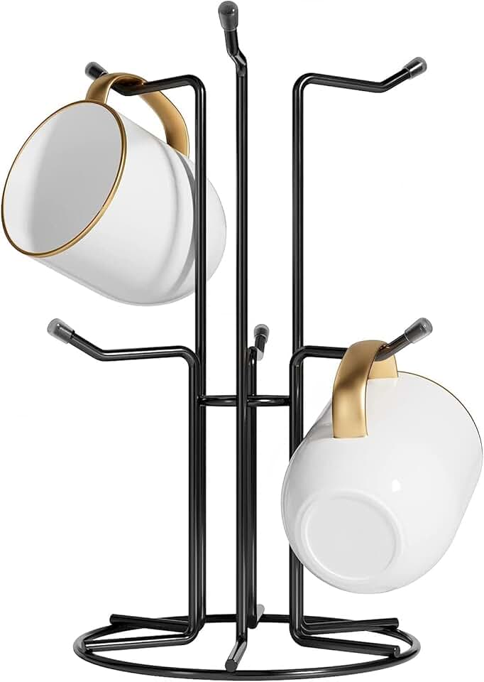 Black Mug Tree with 6 Hooks for Large Cups