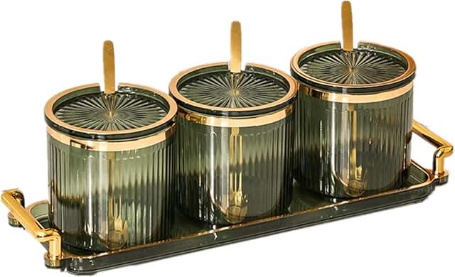 Acrylic Spice Jars with Lids, Spoons, and Tray (3 Pack)