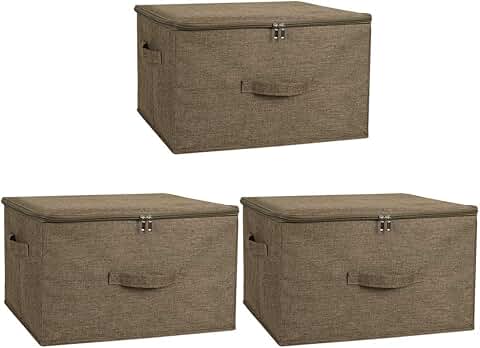 Three large fabric storage bins with zipper lids