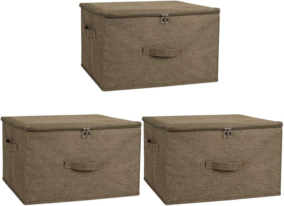 Three large fabric storage bins with zipper lids