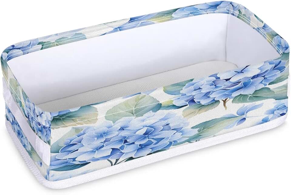 Blue Hydrangea Bathroom Storage Basket with Handles