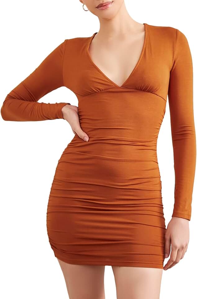 Women's Ruched V-Neck Mini Dress