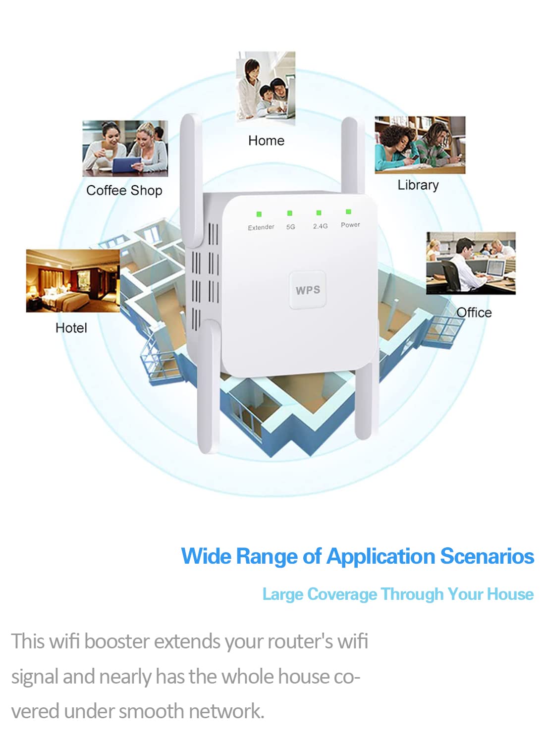 WiFi Extender Booster Repeater for Home & Outdoor, Super Booster 1200Mbps(6000sq.ft), WiFi 2.4&5GHz Dual Band WPS WiFi Signal Strong Penetrability, 360 Coverage, Supports Ethernet Port