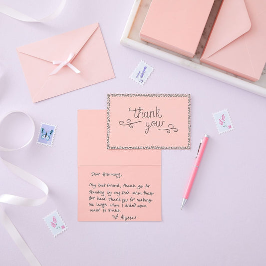 Set of 48 pink 4x6 blank cards and envelopes