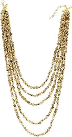 Five-Layer Gold Beaded Necklace with Cascade Design