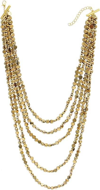Five-Layer Gold Beaded Necklace with Cascade Design