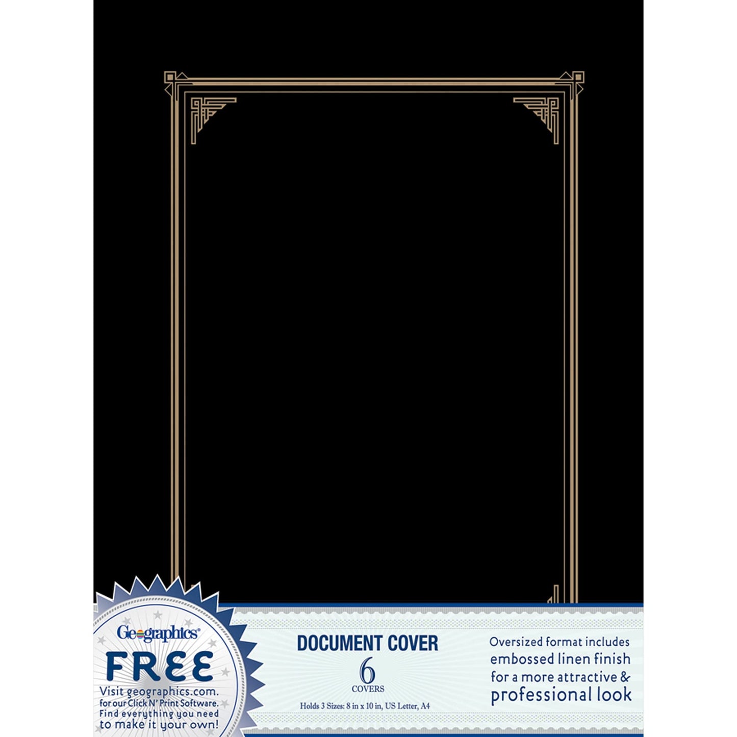 Black Classic Linen Document Covers, 12.5 x 9.75 inches, 6-pack