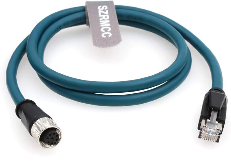 M12 to RJ45 Ethernet Cable, 5m, Waterproof, Cat 6A