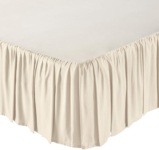 Ruffled Bed Skirt with Split Corners Queen Size 24 Inch Drop) Platform Dust Ruffle Gathered Bedskirt with 400 Thread Count Microfiber Wrinkle Free Ruffled Gatherd Bed Skirt(Ivory Solid)