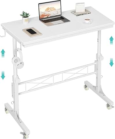 Small White Adjustable Treadmill and Mobile Standing Desk