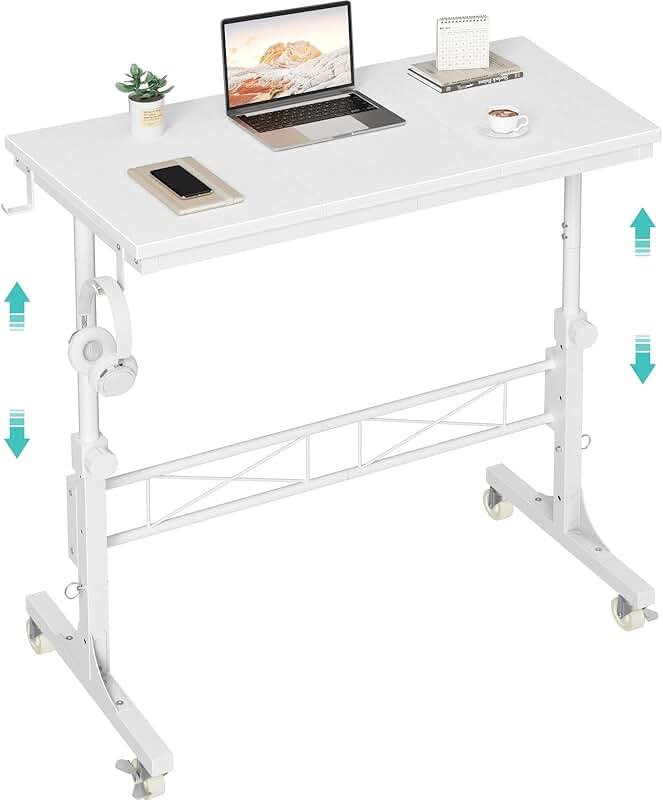 Small White Adjustable Treadmill and Mobile Standing Desk
