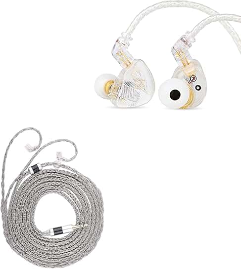 White in-ear earphones with 10mm driver and grey cable
