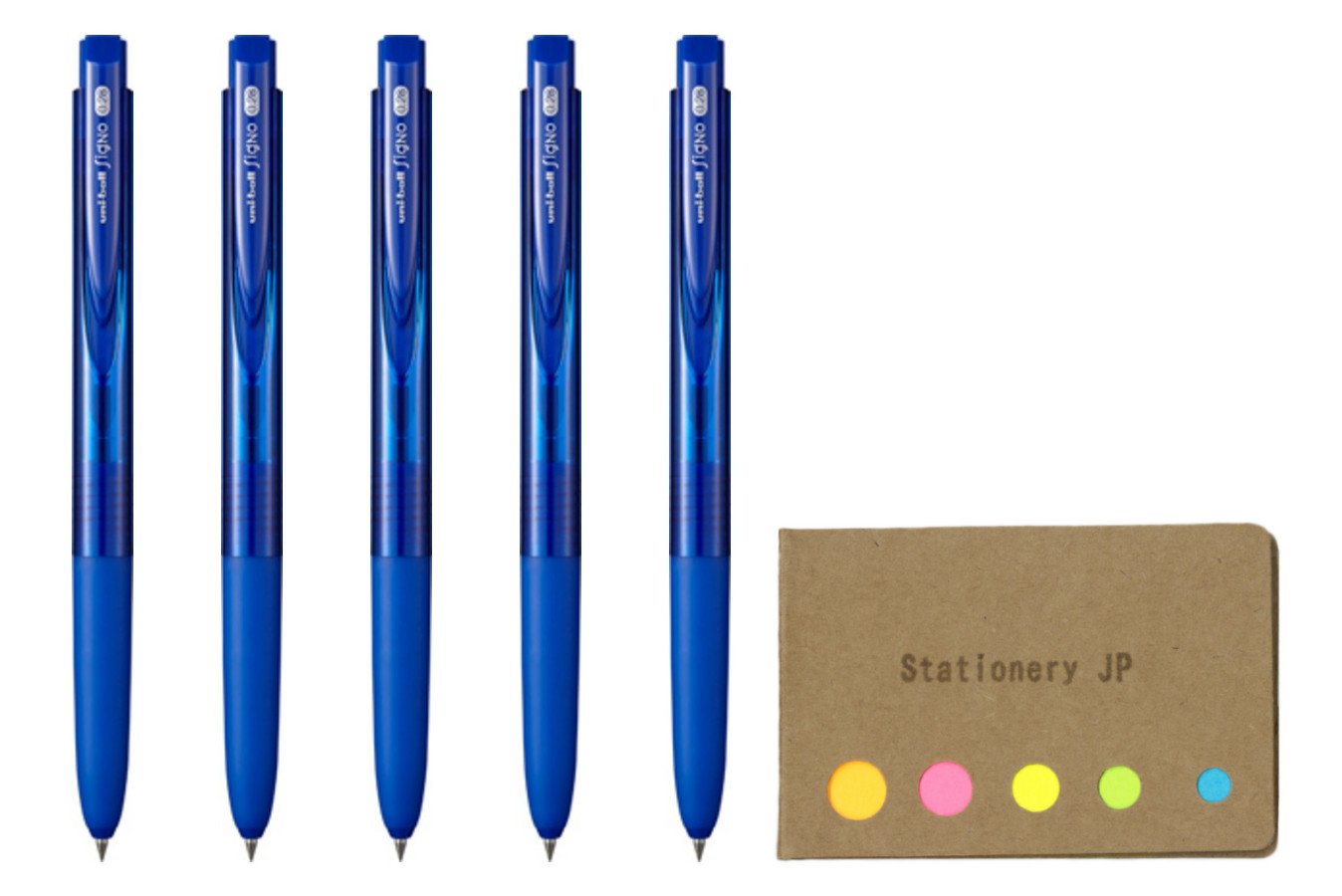 Set of 5 blue gel pens with micro point and rubber grip