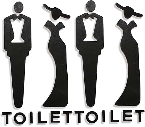 7-inch Wooden Bathroom Signs, 2 Pack, Black