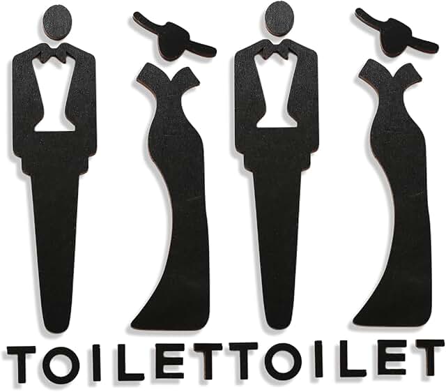 7-inch Wooden Bathroom Signs, 2 Pack, Black