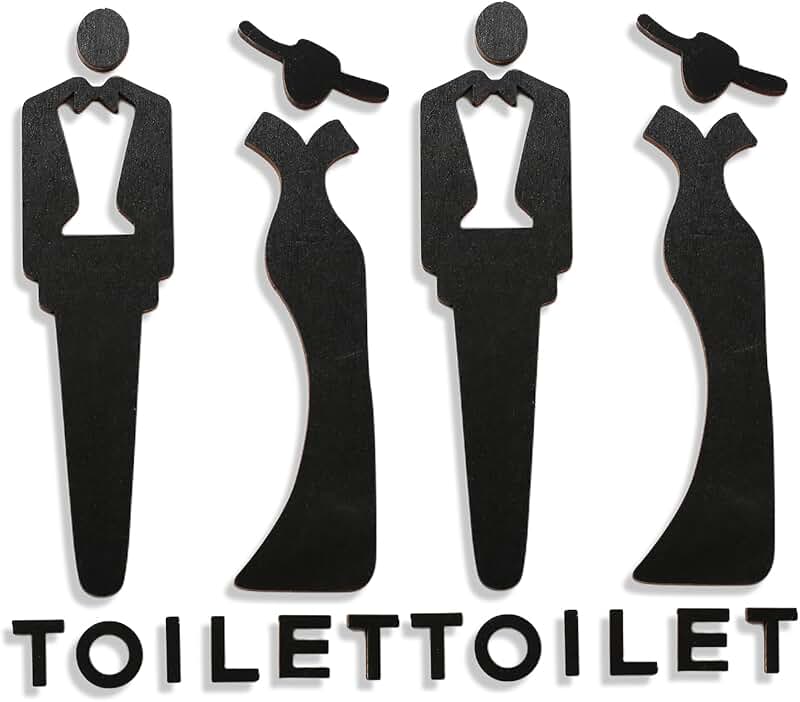 7-inch Wooden Bathroom Signs, 2 Pack, Black