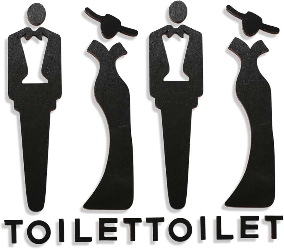 7-inch Wooden Bathroom Signs, 2 Pack, Black