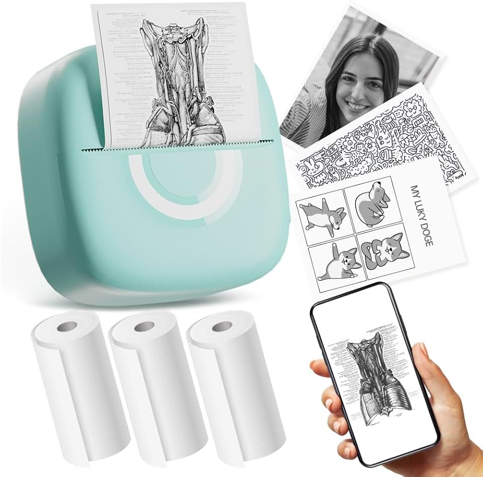 Portable Bluetooth Mini Sticker Printer with 3 Rolls