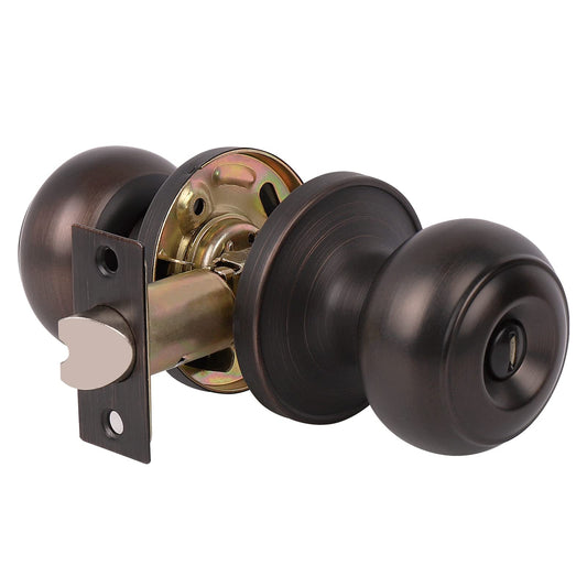 1 Pack Keyless Privacy Door Knob, Rubbed Bronze Door Knob In or, Privacy Door Knob for Bed/Bath Function In or Door Use, Round Shape